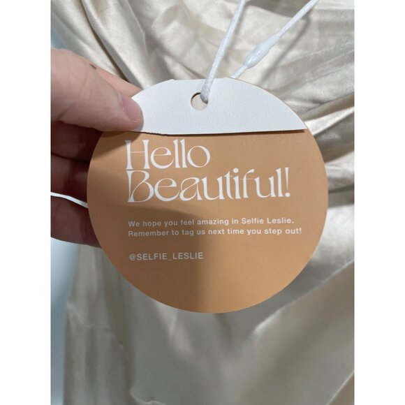 Selfie Leslie Well Versed Pleated Bust Front Split Dress Medium Champagne NEW - Picture 5 of 9